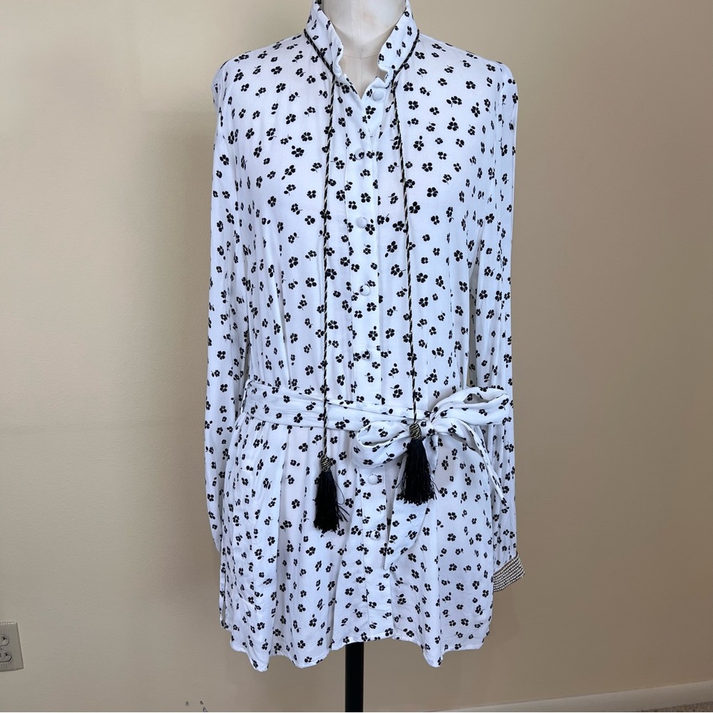 & OTHER STORIES creamy white black tunic top with beaded cuffs